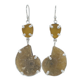 ammonite + yellow sea glass earrings