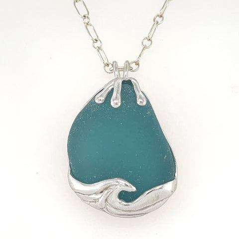 ocean wave turquoise sea glass necklace