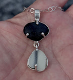 black + white duo sea glass prong necklace