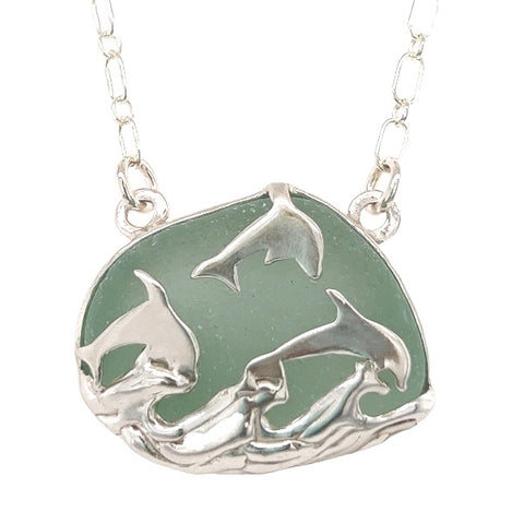 jumping dolphin sea foam sea glass necklace - tossed & found jewelry