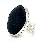 black genuine sea glass textured bezel ring