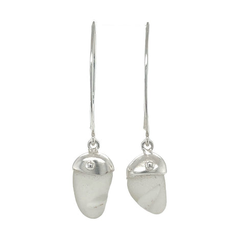 double white sea glass cap earrings