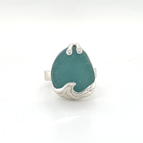 turquoise genuine sea glass ocean wave ring