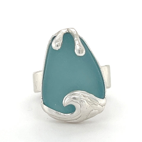 turquoise genuine sea glass ocean wave ring