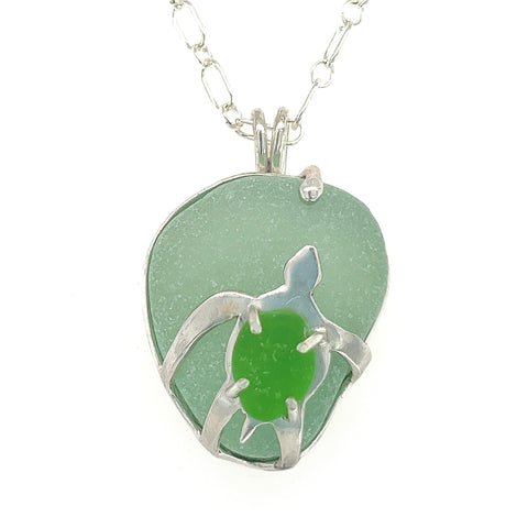 sea turtle double sea glass necklace - tossed & found jewelry