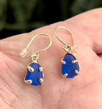 14k gold cobalt genuine sea glass prong earrings