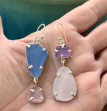 mix + match shades of purple sea glass earrings