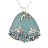 jumping dolphins turquoise sea glass necklace