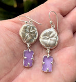 neodymium sea glass sand dollar earrings