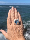 teal blue genuine Ohajiki sea glass wavy peekaboo ring