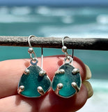 teal sea glass prong earrings