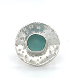 round urchin genuine turquoise sea glass ring