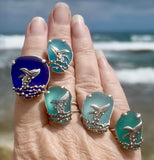 breaching humpback genuine sea glass rings (various colors + sizes)