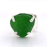 gorgeous green genuine sea glass with textured wide band ring