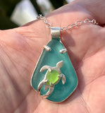 sea turtle double sea glass necklace