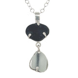 black + white duo sea glass prong necklace