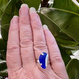 cobalt wavy genuine sea glass two prong ring