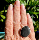 black genuine sea glass textured bezel ring