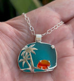 palm trees at sunset sea glass necklace