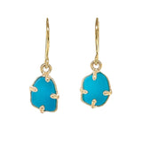 14k gold bright aqua genuine sea glass prong earrings - tossed & found jewelry