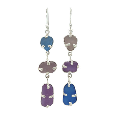 mix + match purple sea glass triple earrings