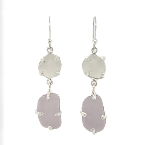 mix + match white and lavender sea glass earrings