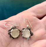 white sea glass lotus earrings