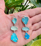 sea of blues triple sea glass earrings
