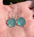 turquoise sea glass reflective earrings