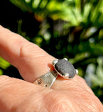 black genuine sea glass textured wide band prong ring
