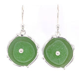 green sea glass reflective disc earrings