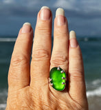 green genuine sea glass 6 prong ring