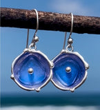 cobalt sea glass reflective earrings