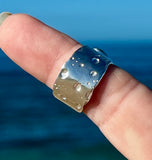 gorgeous green genuine sea glass with textured wide band ring