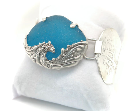 luscious bright aqua large wave sea glass cuff
