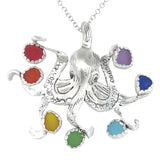 Rainbow octopus sea glass necklace