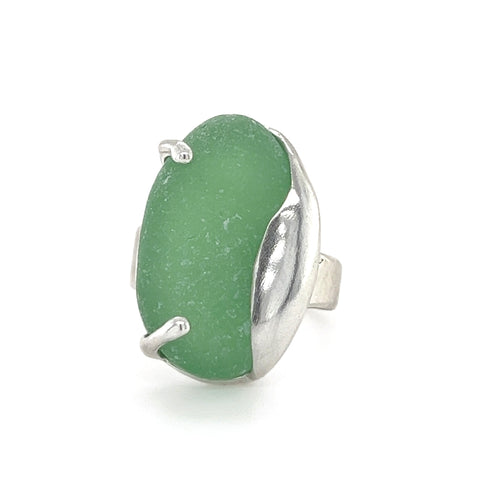 sage green wavy genuine sea glass ring - tossed & found jewelry
