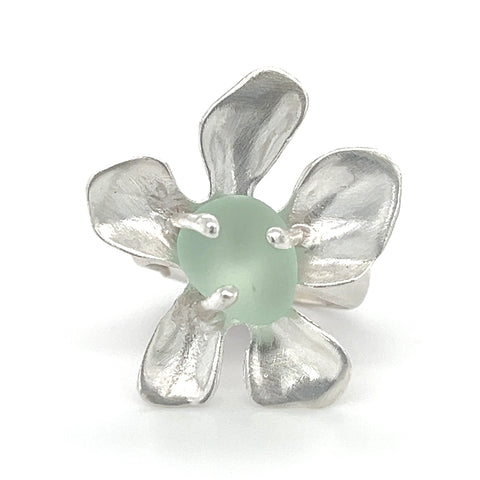 sea foam plumeria sea glass ring