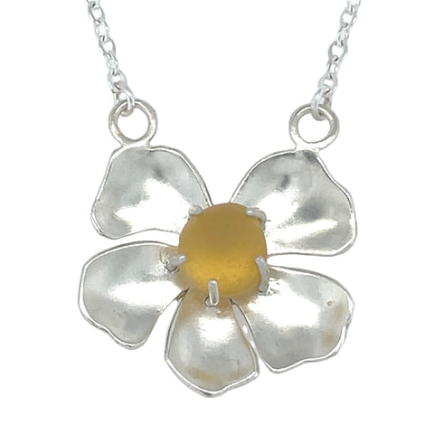 honey yellow sea glass plumeria necklace