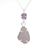 double purple sea glass prong necklace