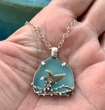 breaching humpback whale sea glass necklace