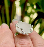 white ocean wave + droplets genuine sea glass ring
