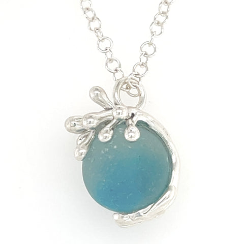 splashing wave aqua cateye spinning marble sea glass necklace