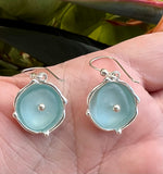 pale aqua sea glass reflective disc earrings