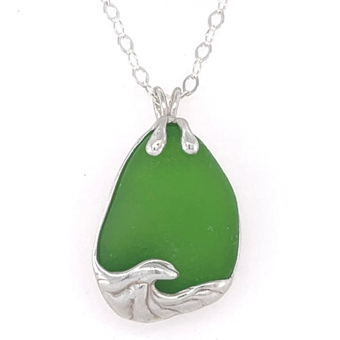 open wave green sea glass necklace