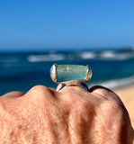 turquoise genuine sea glass stopper stem ring