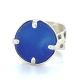 Ohajiki genuine cobalt blue sea glass ring