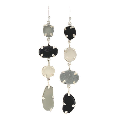 mix + match white, grey + black quadrangle sea glass earrings