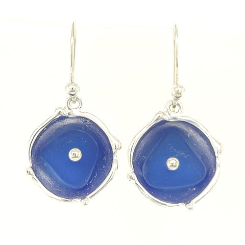 cobalt sea glass reflective earrings