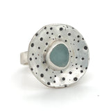 round urchin genuine turquoise sea glass ring